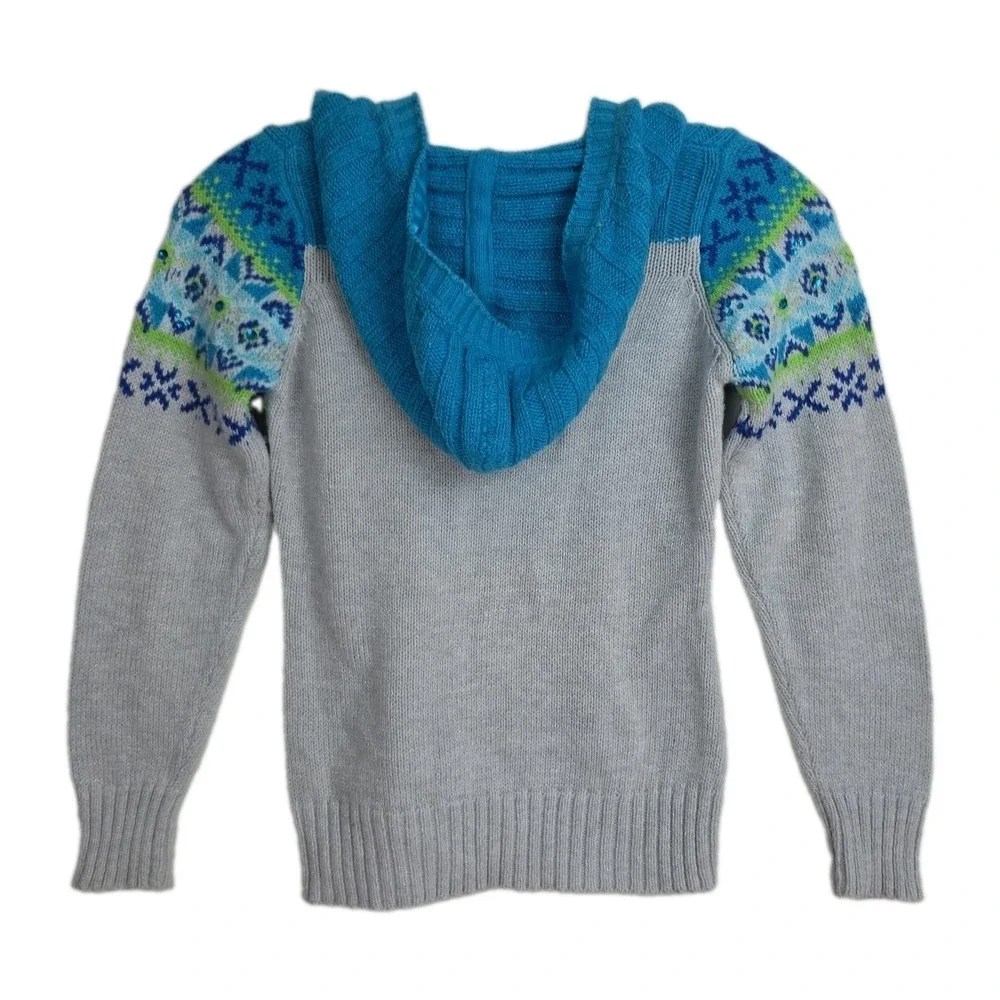 Justice Hooded Sweater Girls Size 10 Gray/Blue/Green Sequins Long Sleeves
